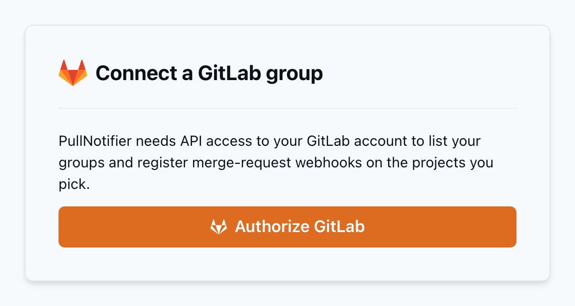 Connect a GitLab group screen asking the user to authorize API access